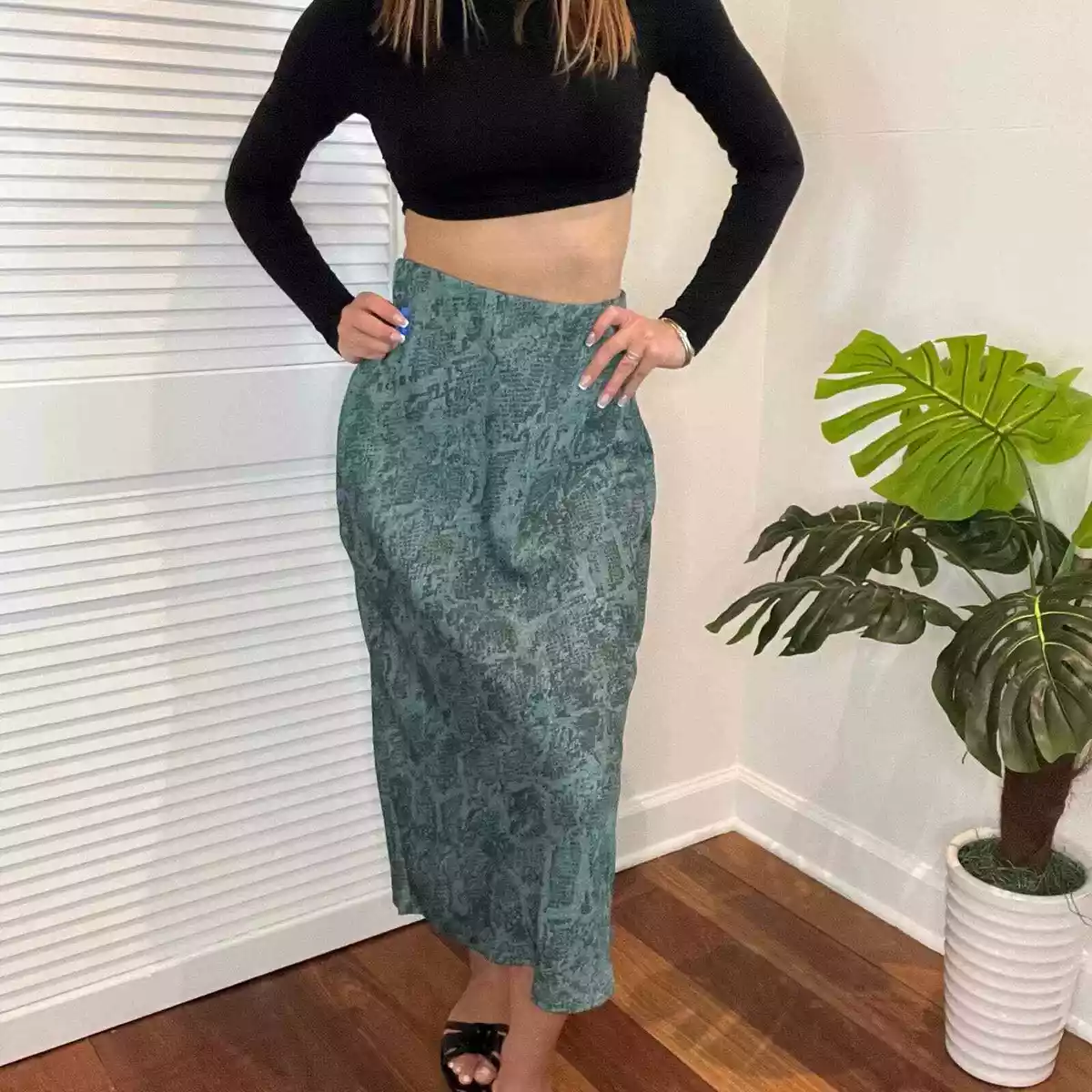 A new day slip skirt green snake pattern mid length eBay