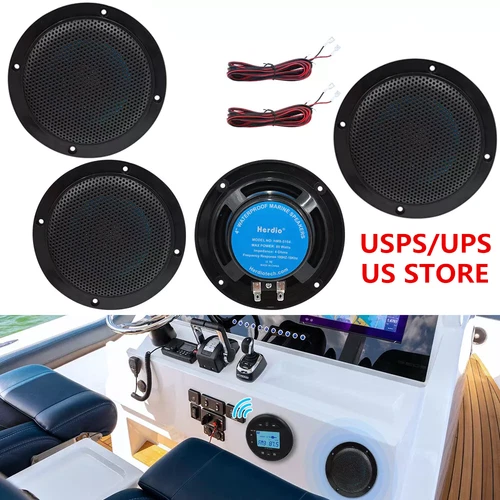 4'' Bluetooth Marine Receiver Stereo & Speaker Kit Flush Mount Waterproof Pair - Picture 2 of 20