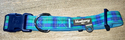 BLUEBERRY PET SUPER CONDITION COLLAR BLUE GREEN PLAID 16 INCH PLUS NECK SIZE