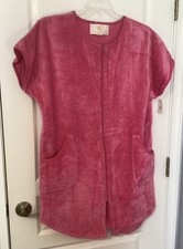 Stan Herman Chenille Terry Zip Robe Lrg Pink Lounger Housecoat Cotton Blend NWOT