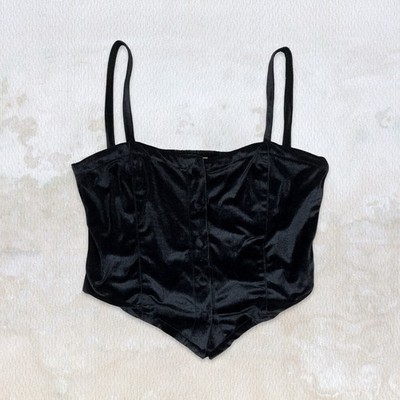 Stunning black early 2000s velvet corset style copped top
