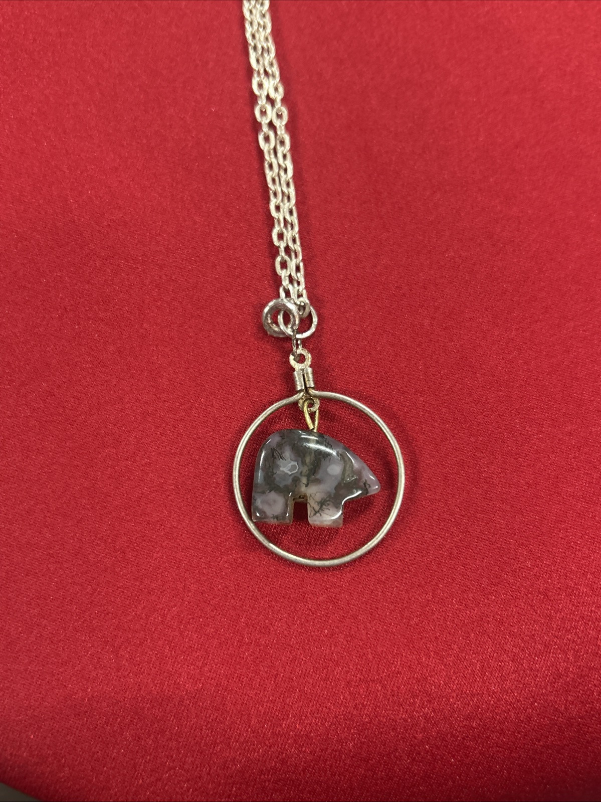 Moss Agate Shaped Bear Inside Circular Charm On S… - image 2