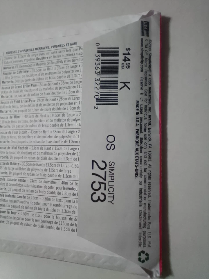 Simplicity 2753 Sewing for Dummies Appliance Covers Pattern Oven Mitt Potholder - Image 4 of 4