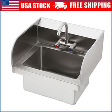 Stainless Steel Hand Sink 17x15in Wall Mount Commercial Wash Basin Faucet Drain