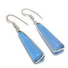 Blue Chalcedony Gemstone Handmade 925 Sterling Silver Jewelry Earring 2.01" r049