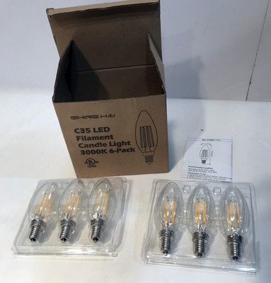 6 Pack C35 LED Candle Light Bulbs 4W 3000K Filament Lamps E12 lightbulbs