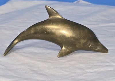 Brass Dolphin Figurine 5 3/4'' - Vintage Paper Weight Animal Statue 