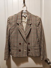 VTG Talbots Houndstooth Tweed Blazer Women's 2 Wool Silk Equestrian Academia