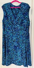 CHAPS Ralph Lauren NWT 18W Women Stretch Empire Turq Multi Dress Faux Wrap Midi