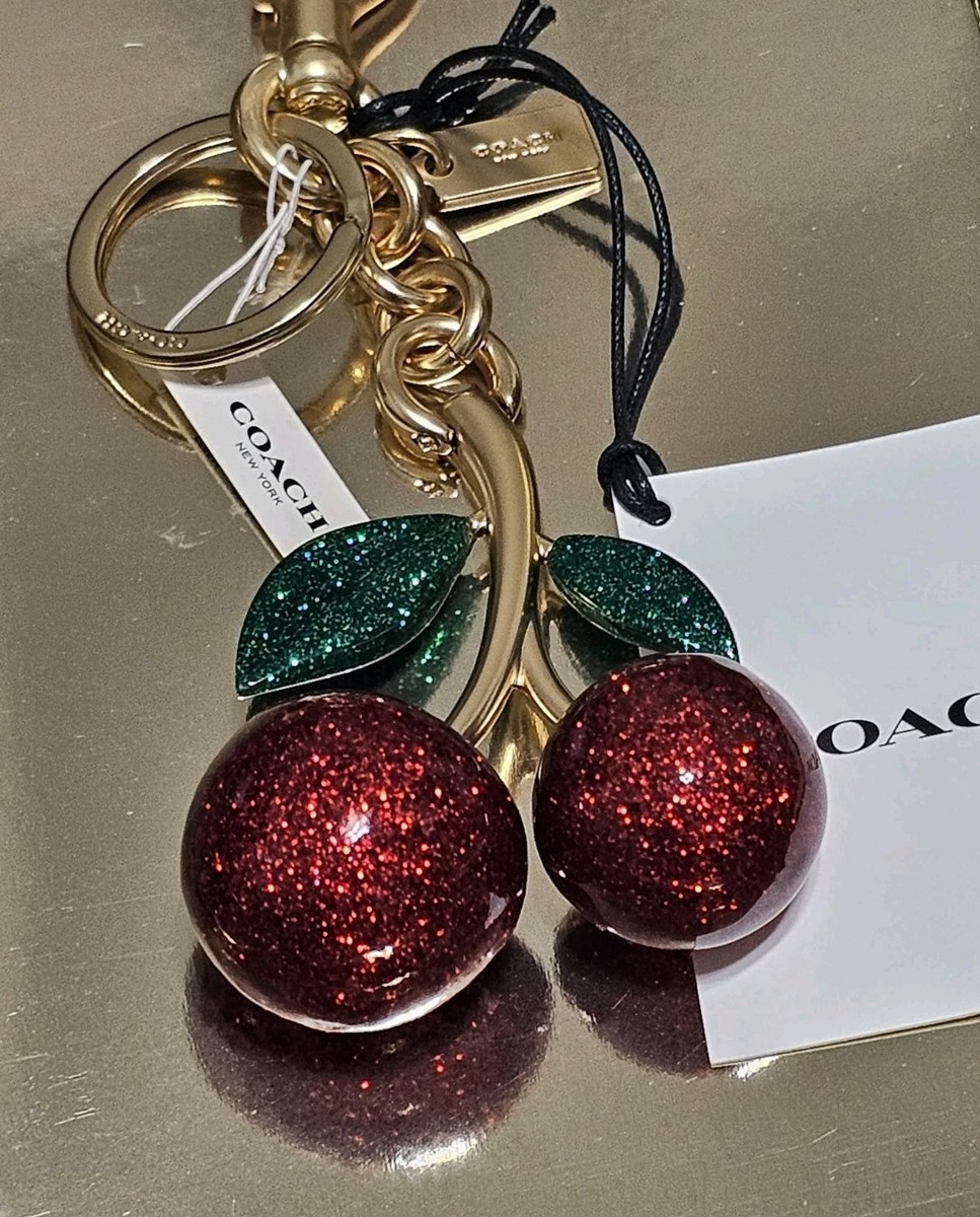 NEW Coach Glitter Cherry Bag Charm RED Green GOLD F58516 Rare