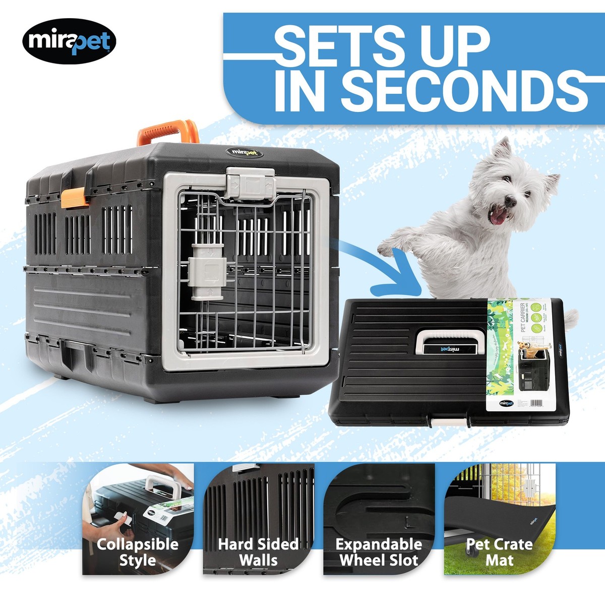 Mirapet Pet Carrier, Collapsible Portable Kennel for Small Cats