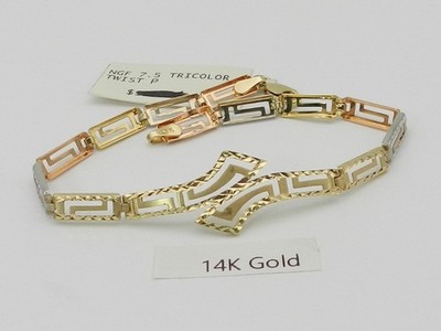 Macy's Polished Chain Bracelet  in 14k Tri Color  Gold
