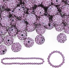 Rhinestone Clay Beads 200pcs 10mm Round Shamballa Lavender For Jewelry Making