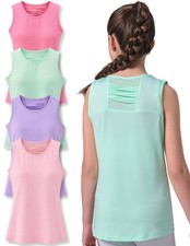 4 Pack Girls' Athletic Tank Tops, Mesh Back Dry Fit Active Shirts, Youth Work...