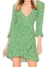 Faithfull The Brand Green Floral Mini Wrap Dress .. Sz Large L