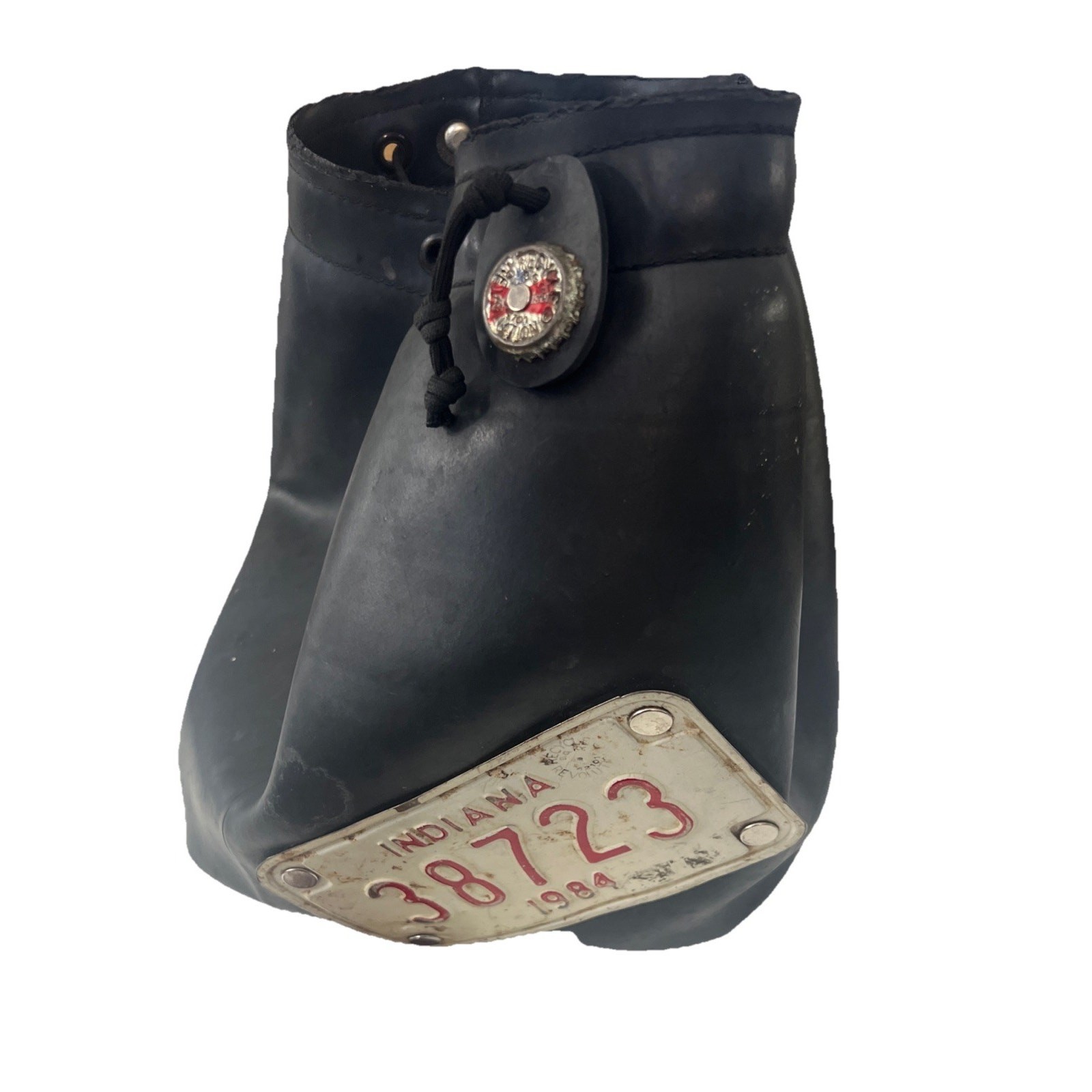 Vintage Rubber Inner Tube Seatbelt Backpack Indiana License Plate Drawstring Bag
