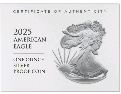 #ad 2025 W American Silver Eagle Choice Proof Bullion $1 Coin OGP COA $124.95