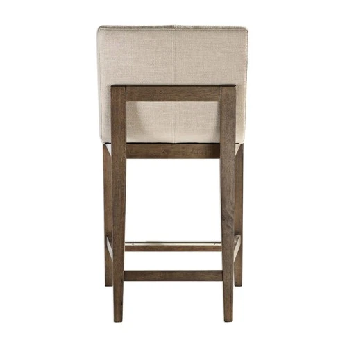 Walnut Wood Bar Stool Brown 26" High Neutral Cushion for Kitchen Counter Height - Picture 5 of 8