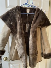 JLO Jennifer Lopez Tan Faux Fur Suede Warm Winter Coat Medium No Belt But New