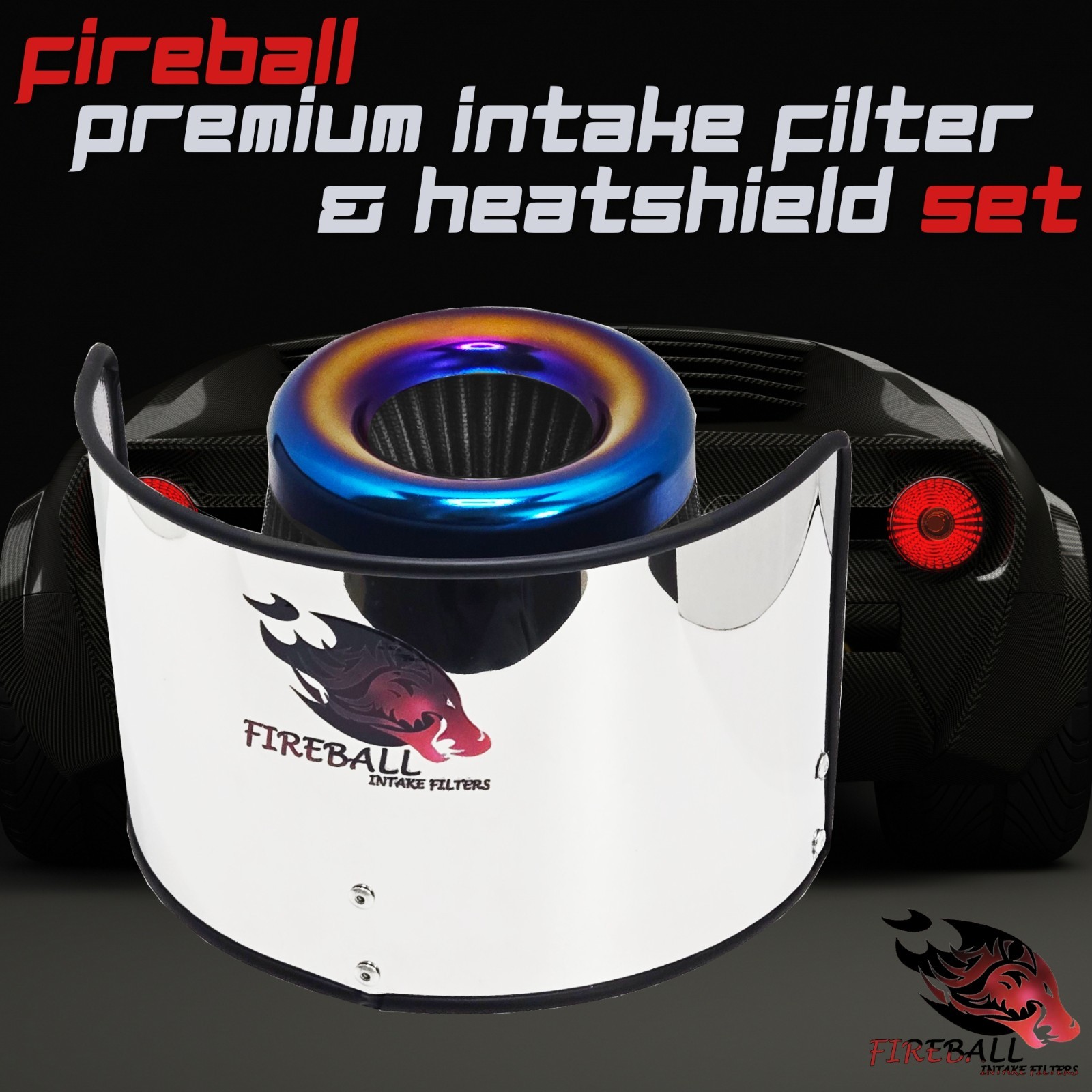 Reusable Fireball Cold Air Intake Filter and Heat Shield Kit Universal for Lotus