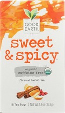 Earth Teas Organic Sweet and Spicy Caffeine Free Herbal ,18 Count Pack of 4 