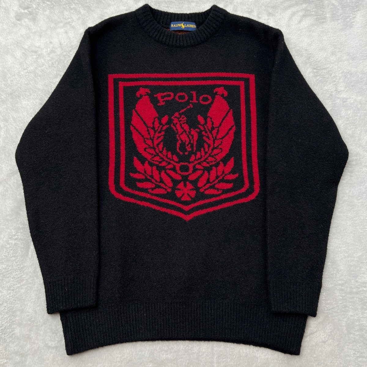 Rare Polo Ralph Lauren Uni Crest Sweater Medium Graphic Print