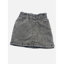 Justice Denim Skirt Girls 7 Gray Paperbag Waist Acid Wash Casual School
