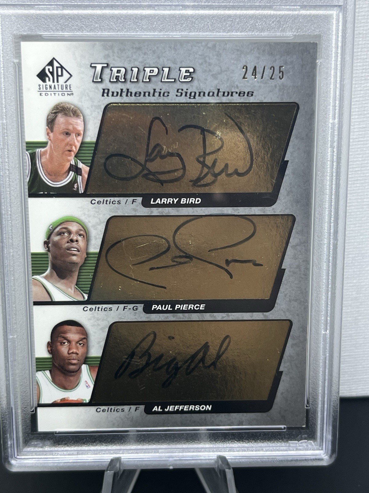 PSA Authentic 9.5 Auto LARRY BIRD PAUL PIERCE AL JEFFERSON 2004 SP TRIPLE 24/25 view 6