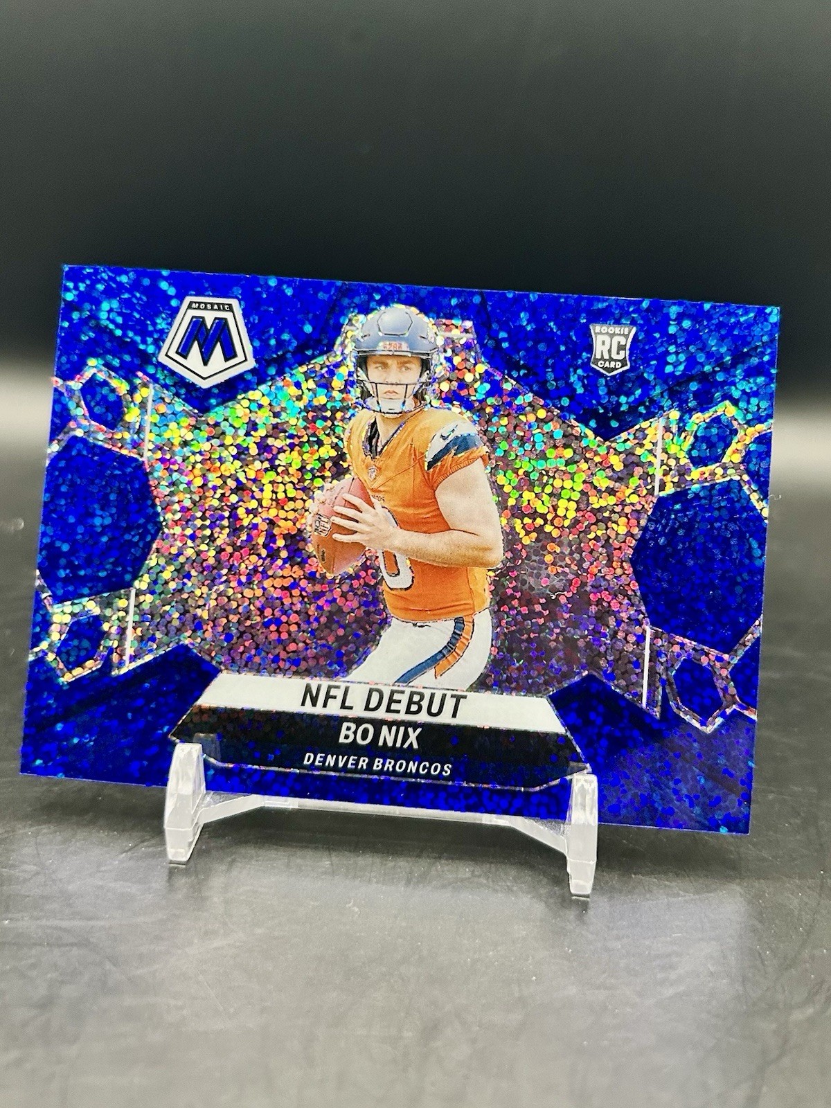 2024 Panini Mosaic Bo Nix Rookie RC #271 NFL Debut Blue Sparkle /96 Denver