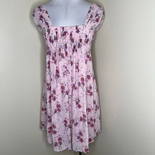 Y2K Moda International Babydoll Dress Medium Abstract Floral Smocked Tie Back