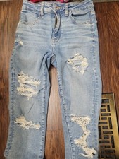 American Eagle Outfitters Women's Light Blue Denim Skinny Distressed Jeans