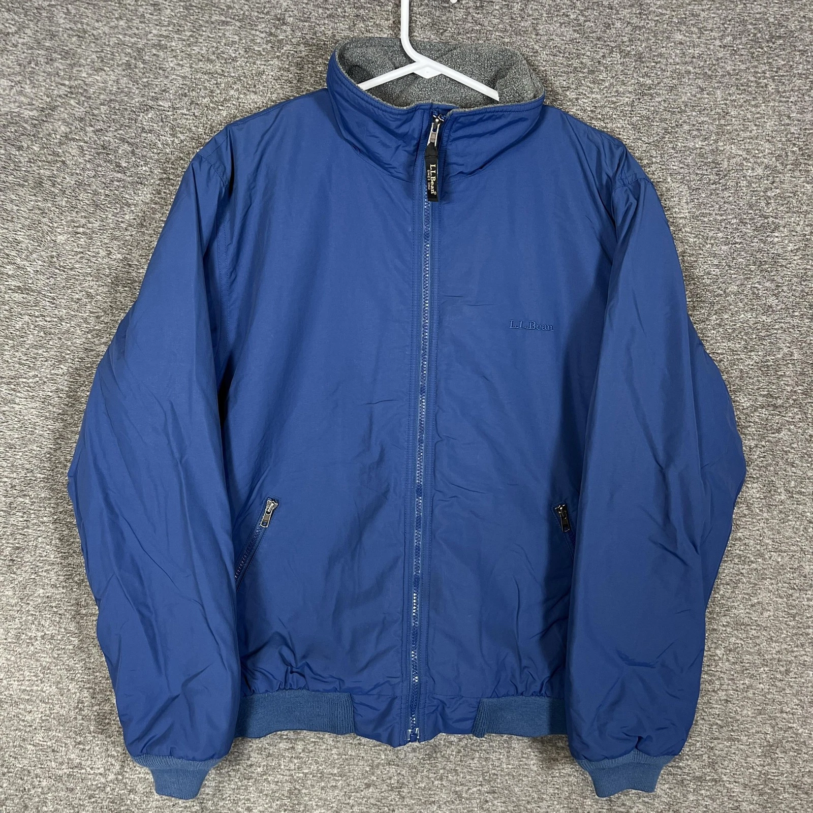 LL Bean Jacket Mens Medium Blue Nylon Insulated Bomber Full Zip Lined Warm