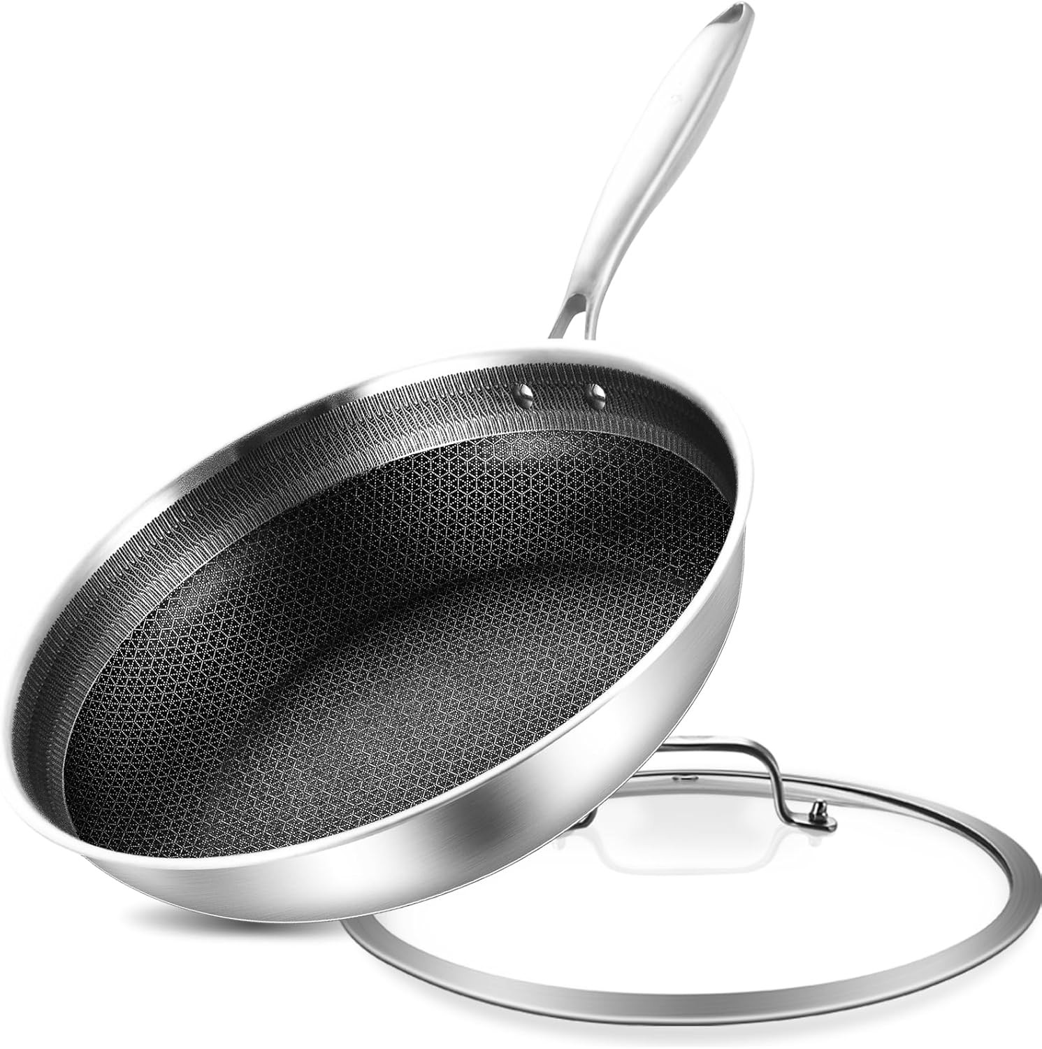 10 Inch Hybrid Stainless Steel Sauté Pan Skillet Non-stick Frying Pan with Lid