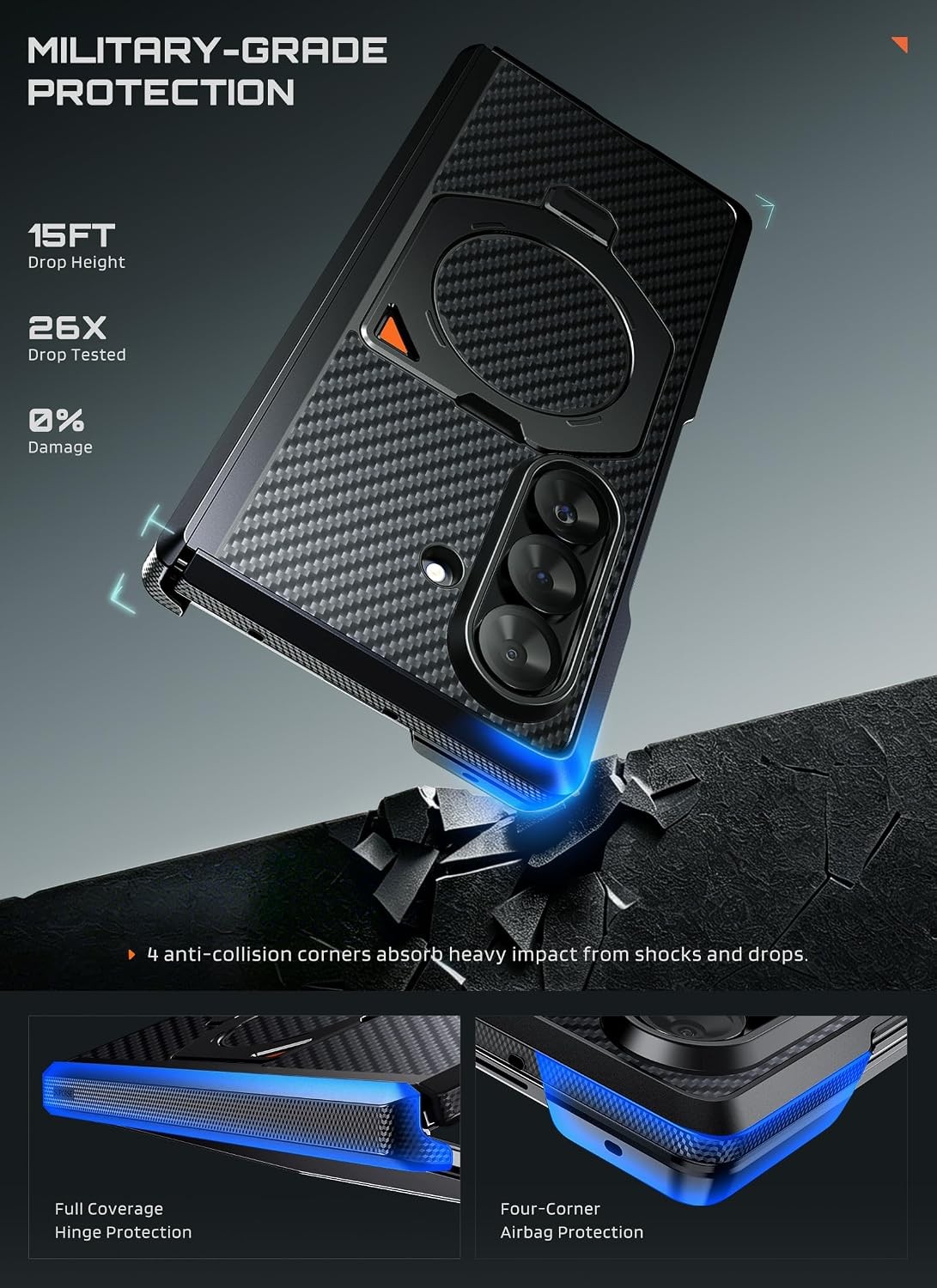 Custodia per Samsung Galaxy Z Fold7 grado militare SUPCASE guscio fibra aramidica foto 2