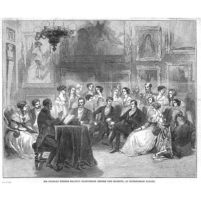 Charles Kemble liest Shakespeare für die Königin - antiker Druck 1844