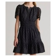 New! Quince Women's Organic Cotton Black Eyelet Mini Dress Sz XS #163