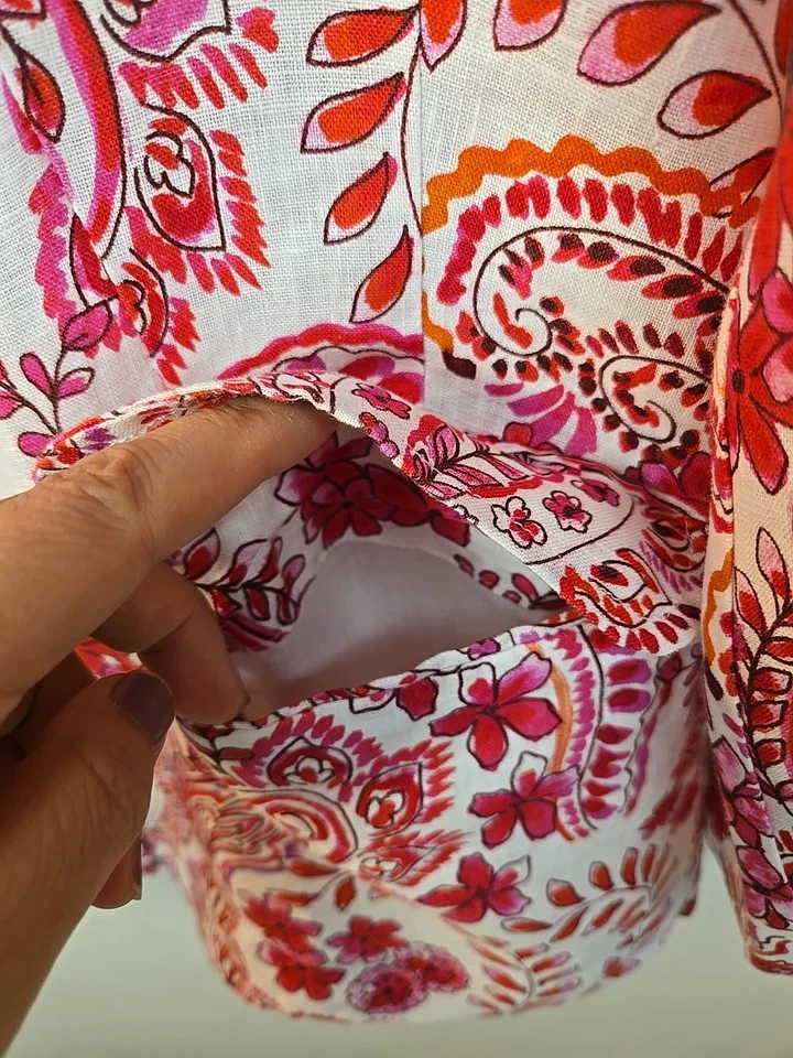 NUEVO CON ETIQUETAS Johnny Was Talla M Rojo Blanco Floral Lino Blazer Chaqueta Boho Chic Bolsillos $255 Foto 4 de 4