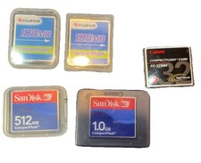 Lot of 5 CompactFlash CF Cards SanDisk Canon Fujifilm 1GB 512MB 128MB