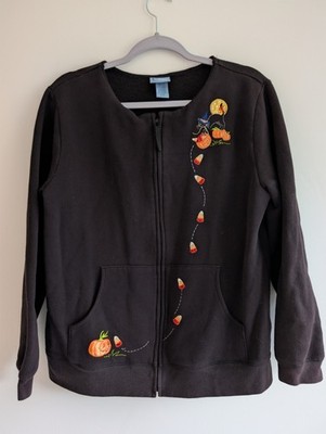 Classic Elements Halloween Embroidered Zip-Up Sweatshirt Women's Size M