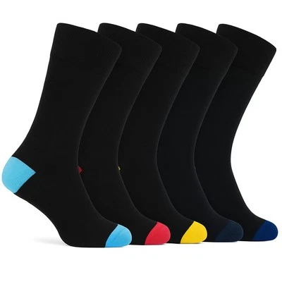 PIERRE KLEIN 6-Pairs Coloured Heel & Toe Mens Socks - UK 6-11 (EUR 39-46) - Assorted Colours