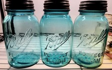 Lot Of 3 Aqua Quart Ball Fruit Jars 3 L Drop A Bubbles Zinc Lids