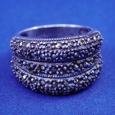 Size 5, vintage Sterling 925 silver handmade band ring with cluster marcasite