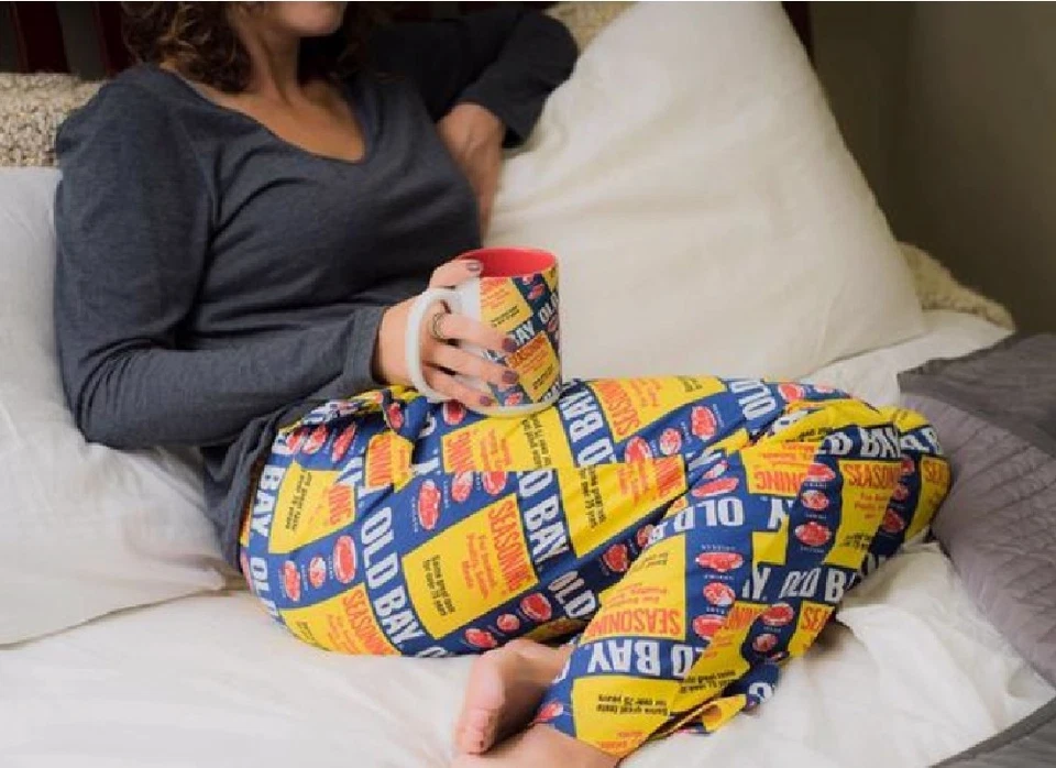 Pantalones de salón Old Bay Fuzzy Can patrón amarillo/azul - NUEVO envío rápido gratuito Foto 2 de 4