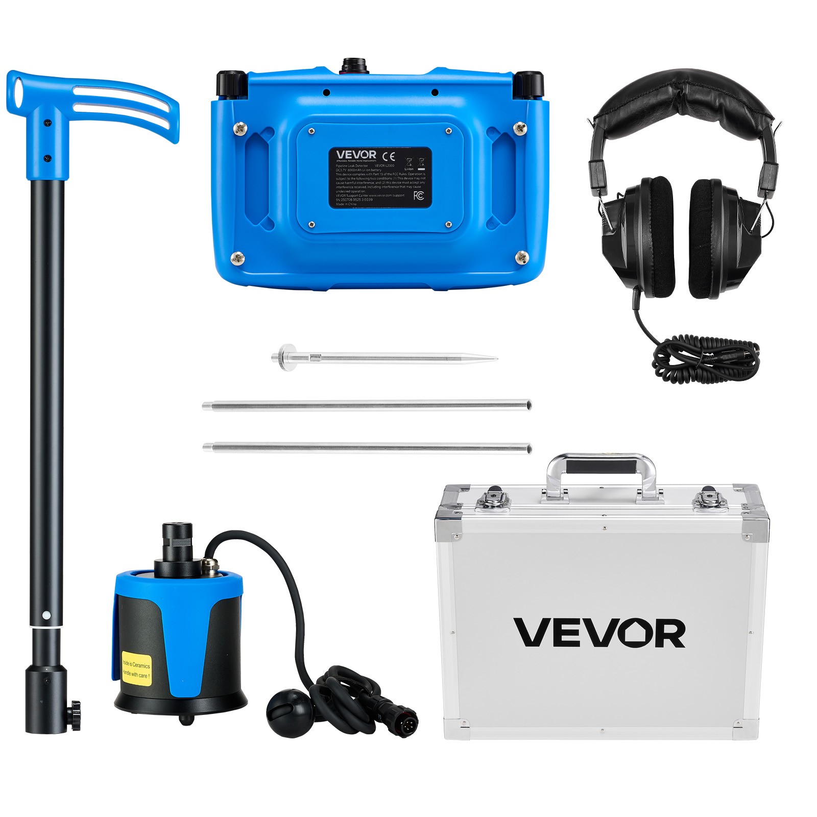 VEVOR Pipe Water Leak Detector with Medium Sensor 1Hz-10000Hz 7" LCD Touchscreen