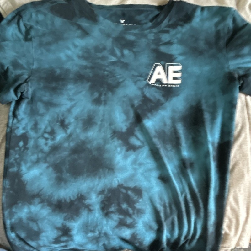 American Eagle Outfitters Men's Flex Blue Tie-Dye Logo Crew Neck Tee XS