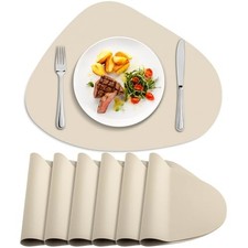 Faux Leather Placemats Set of 6, Wipeable Washable Table Mats Beige