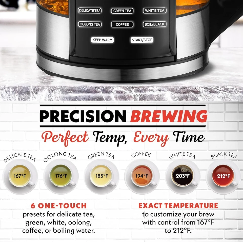 Hervidor eléctrico programable Gourmia - 1,7 L control de temperatura té/café 2365 Foto 2 de 4