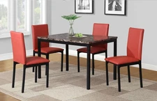 Citico 5-Piece Metal Dinette Set w/Laminated Faux Marble Top，Red