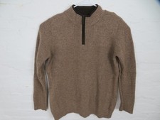 L.L.Bean Sweater Mens XL Brown Merino Lambswool Quarter Zip Mock Neck Rib Knit