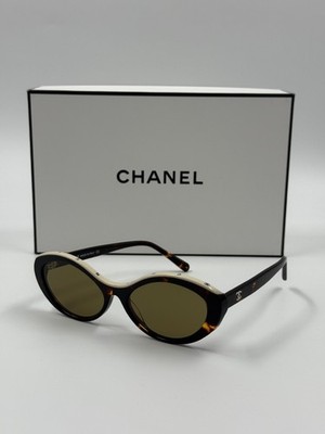 NEW CHANEL 5416 Tortoise & Beige Acetate Oval Sunglasses 100% Authentic